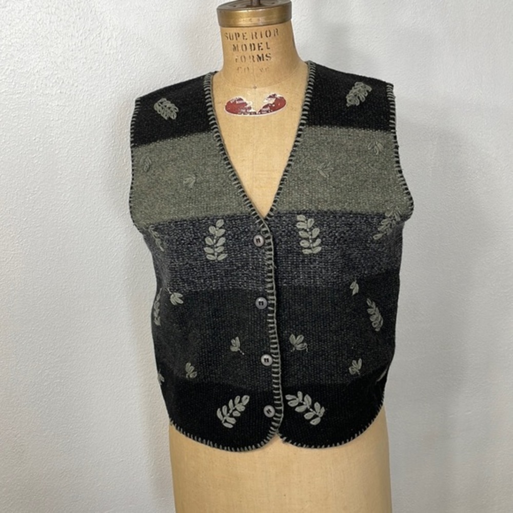 TanTrums moss green and gray wool and cotton sweater vest